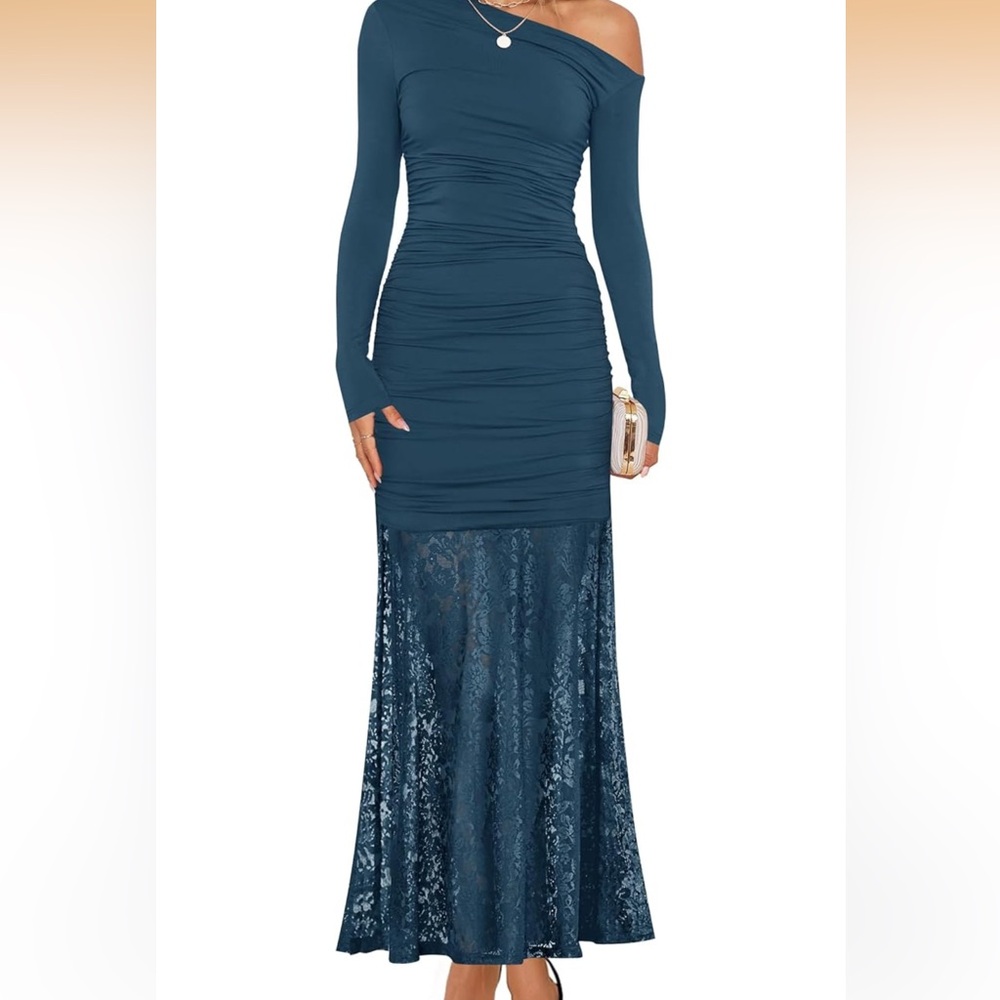 Chic Teal Off-Shoulder Lace Dress